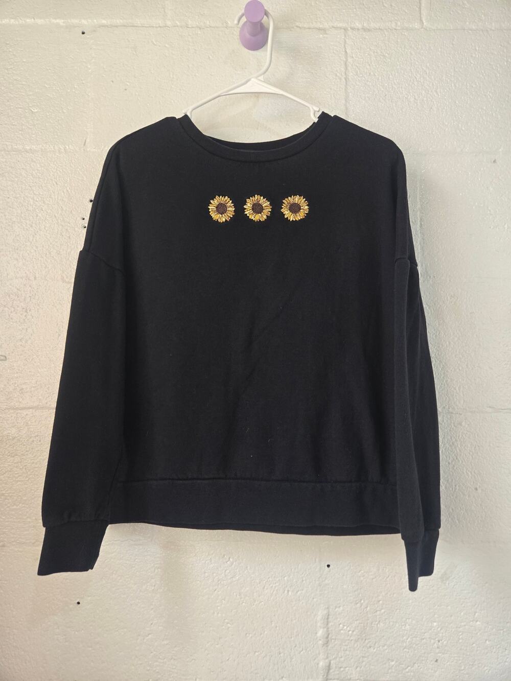 Hot Topic Sunflower Trio Sweatshirt Womens Small Black Embroidered Y2K Style